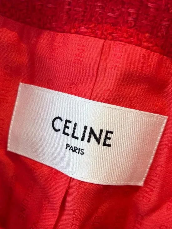 Authentic Celine Red Tweed Gold-Button Jacket - Picture 5 of 7